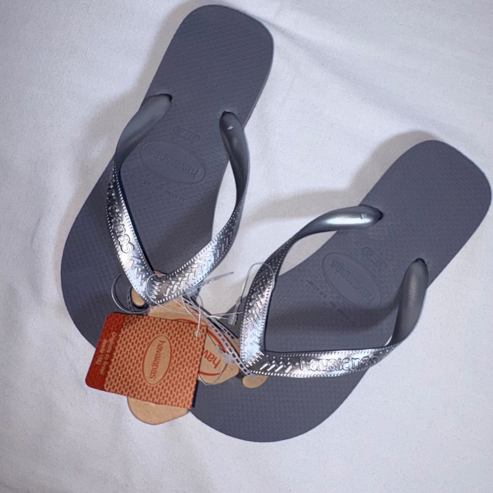 Havaianas Flip Flops 9 10 Steel silver Gray New Rubber Metallic Thong Sandals